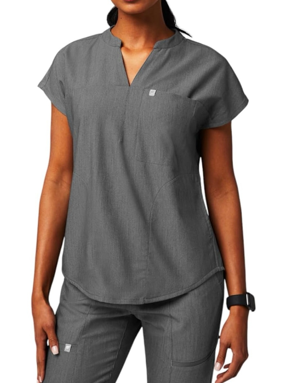 WORN ONCE Fabletics Women's Charcoal Gray Scrub Set - XS top and XS short pants